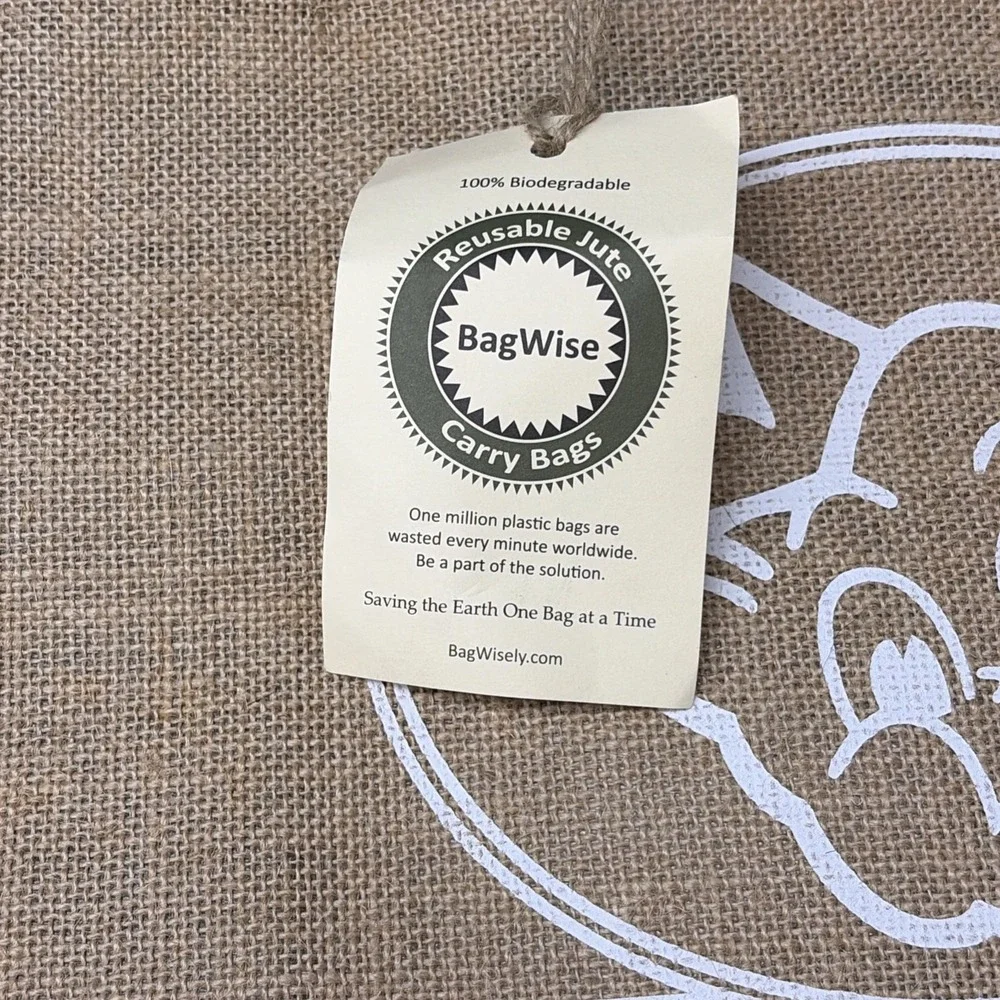 Piggly Wiggly PIG Head Burlap Nylon Handles Reuseable Packable Bag Grocery Store